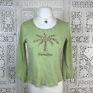 Vtg Y2K Tropical Beachy Sequin Top Medium Asymmetric Fairycore Beaded